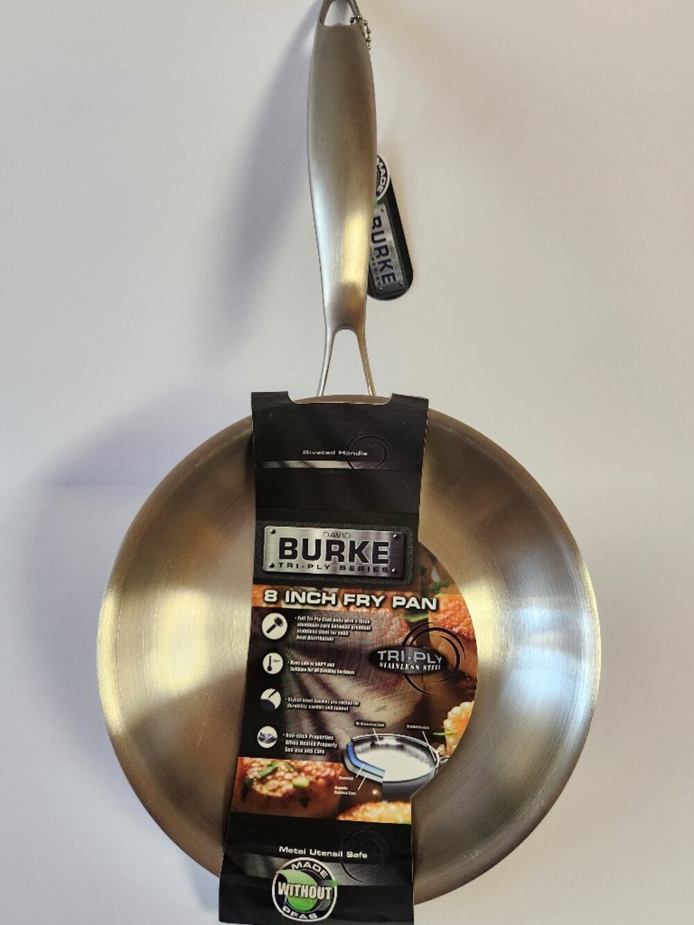 David Burke 8" Fry Pan Tri-Ply Stainless Steel For All Cook Surfaces Oven Safe